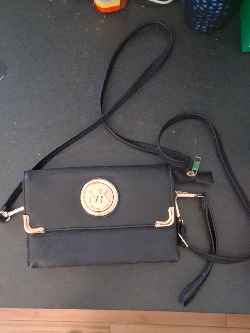 Michael Kors Black Crossbody Clutch with Gold Logo